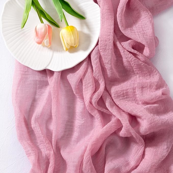 Socomi Cheesecloth Table Runner Mauve Easter Spring Gauze 120 Inch Rustic Boho Cheese Cloth Runner for Wedding Party Baby Bridal Shower Centerpiece Decoration Holiday Home Decorations