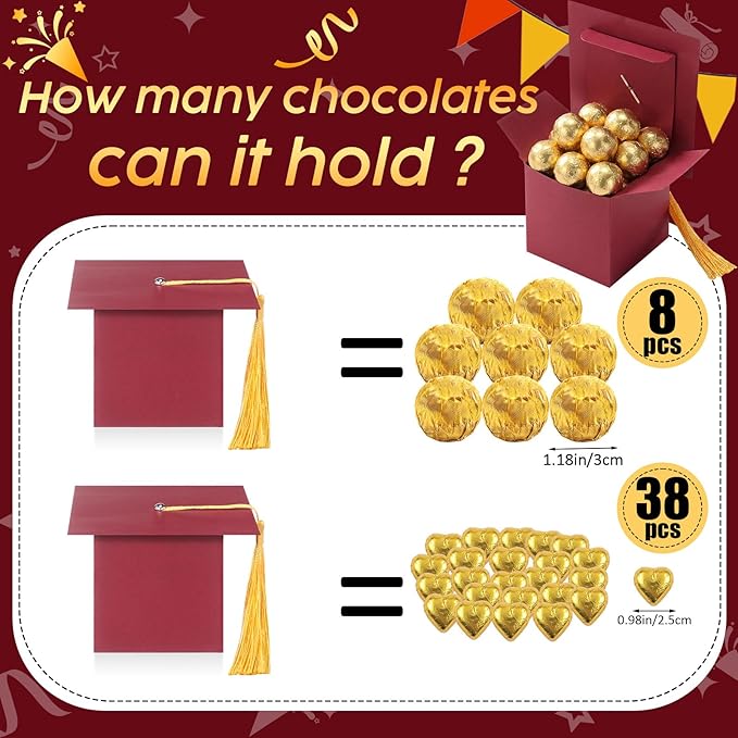 TaoBary 12 Pieces Graduation Candy Box Graduation Decorations Party Gift Boxes Graduate Cap Box Candy Chocolate Cookie Supplies for Ceremony Party(Maroon)