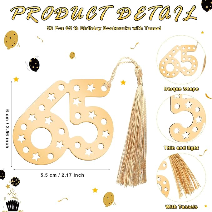 Spakon 25 Set 65th Birthday Party Favor for Guest Anniversary Party Favor Golden Birthday Bookmark Thanks for Coming Pen with Tag Appreciation Gifts for Women Men Wedding New Year