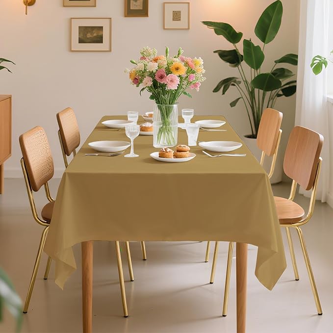 6 Pack Premium Disposable Plastic Tablecloth 54" x 108" Party Table Cloths Disposable for 6 to 8 Foot Tables Indoor or Outdoor Birthdays Weddings Christmas Anniversary Buffet Table (Gold)