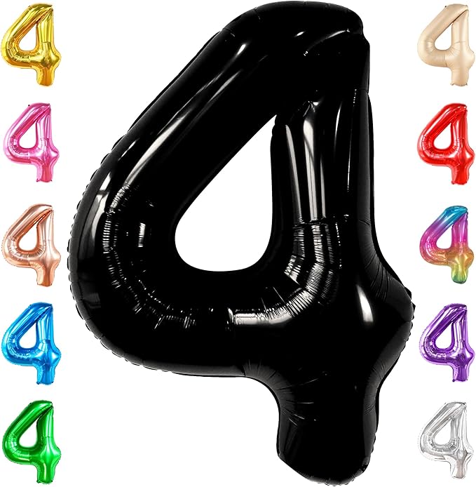 KatchOn, Black Number 4 Balloons - Giant, 40 Inch | Black 4 Balloon Number, 4th Birthday Decorations Boy | 4 Year Old Balloon, 4th Birthday Decorations for Boys | Spooky Birthday Party decorations