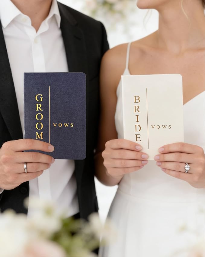 WeddingGiftsWedding Vow Books for Bride and Groom, His and Hers Vow Books for Wedding-Soft Touch Gold Foil Engraving, Engagement | Wedding Essentials