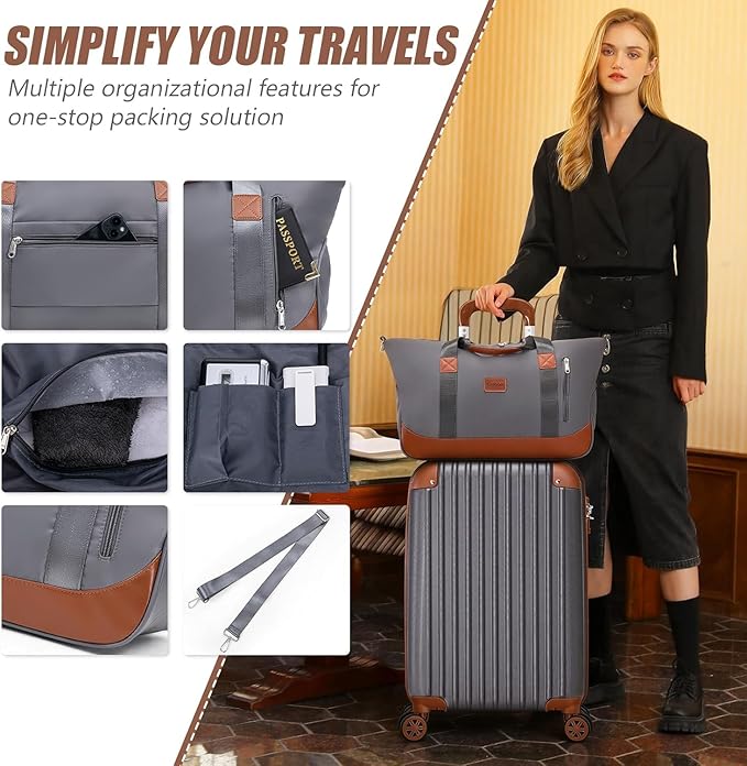 Cosbarn Carry On Luggage Sets 3 Piece, 20 Inch Luggage 22x14x9 Airline Approved with Wheels and TSA Lock, ABS Lightweight Hardshell Travel Suitcase Set with Duffel Bag Travel Bag for Men Women