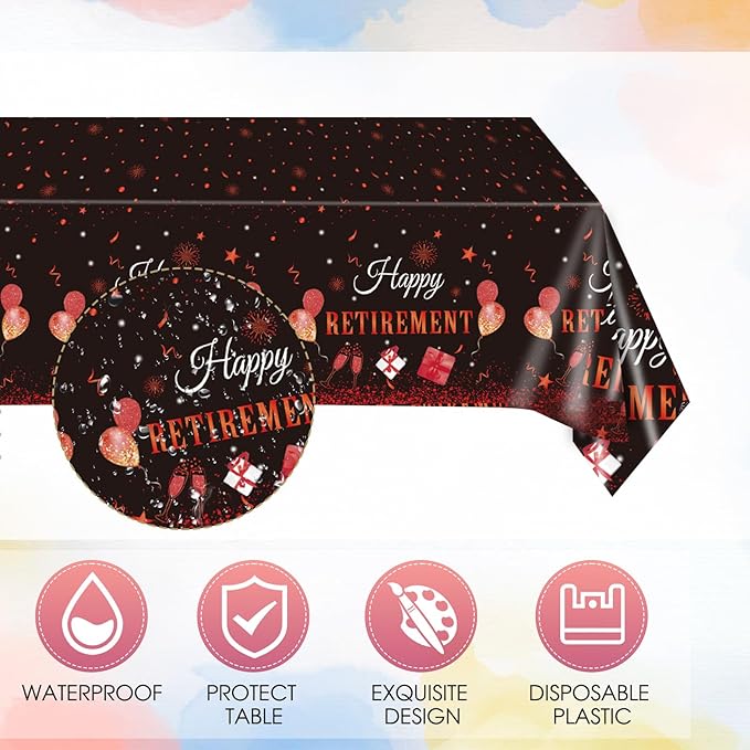 41PCS Retirement Party Supplies,Black Red Happy Retirement Party Decorations for Women Retired Paper Plates and Napkins Plastic Tablecloth for Women Going Away Disposable Dinnerware Set
