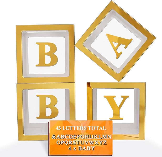 Ledido 2026 Graduation Balloon Boxes Decorations, 4 Pieces Gold Clear Grad Balloon boxes with Letters, Class of 2026 Graduation Party Supplies for College, High School, Prom, Birthday, Baby Shower