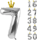 Silver Number 7 Balloon with Crown, 40 inch Silver Number Balloon 7th Birthday Party Decoration Silver Crown Balloons 0-9 for Birthday Party Anniversary Decorations Supplies