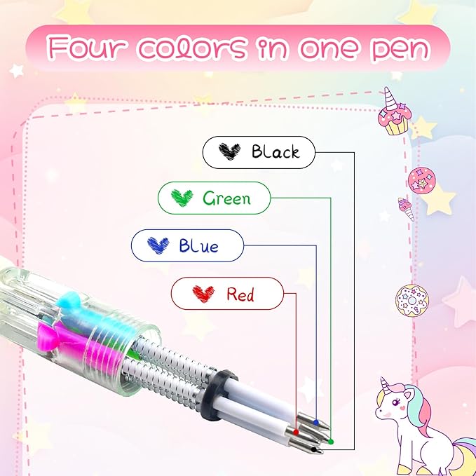 CZWZ 30Pcs Mini Multicolor Pens in One 4-in-1 Cute Pens Bulk, Ballpoint Pen for Birthdays and Parties, Fun Gifts Assorted Ink Kawaii Pen