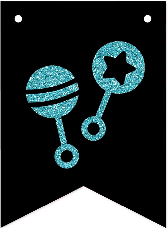 Andaz Press Faux Gold Glitter on Black Baby Shower Party Banner Decorations, It's a Boy!, Approx 5-Feet, 1-Set, Colored Hanging Pennant Decor