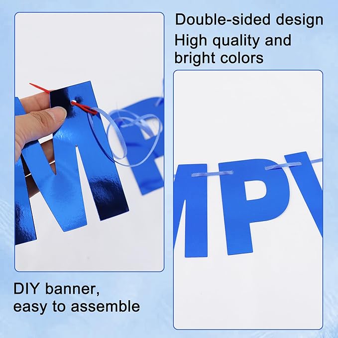BEISHIDA 116 PCS A-Z DIY Letter Banner Kit Make Your Own Banner Double-sided Blue Including 111 Letters and Numbers 3 Rope and 9 Threading Device,Customized for Birthday Graduation Wedding Decor