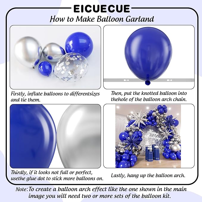Blue and Silver Balloons Garland Arch Kit with Stars 200Pcs - 5 10 12 18 22 inch Balloon and Confetti Balloons for 2025 Graduation New Year Anniversary Birthday Wedding Prom Party Decorations