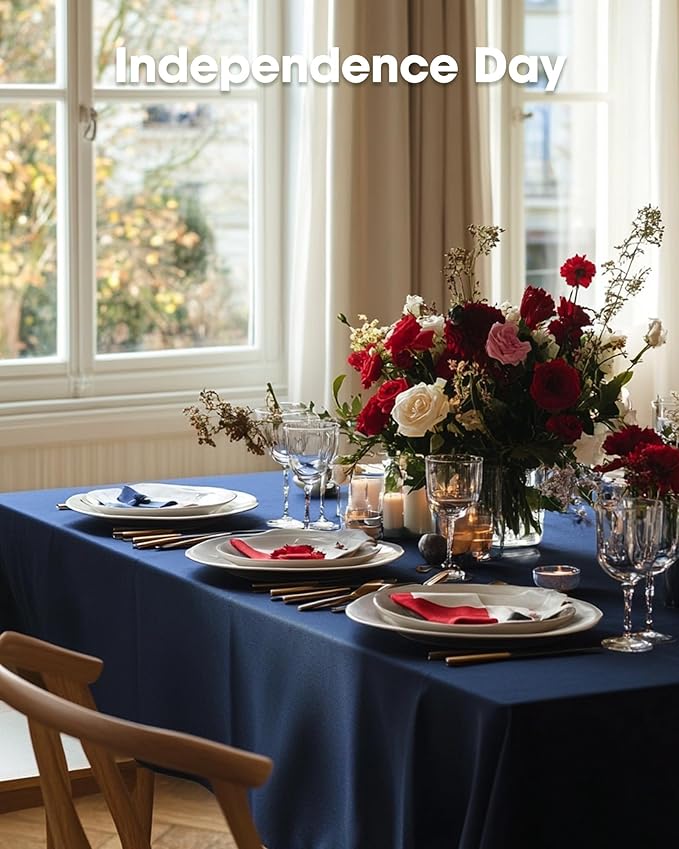 Pureegg Plastic Table Cloth Disposable 6 Pack, 54 x 108 Inch Table Cloths, Patriotic Decorations, Thanksgiving, Veterans Day Tablecloths, Rectangle, Plastic Cover, Waterproof, Navy Blue