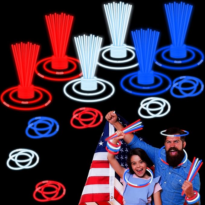 Bulk Fourth of July Red White Blue Glow Sticks 500 PCS, Patriotic Light Up Bracelets Necklaces Accessories for Kids, Glow Party Favors Supplies Decorations for 4 of July Parade, Birthday, Pool