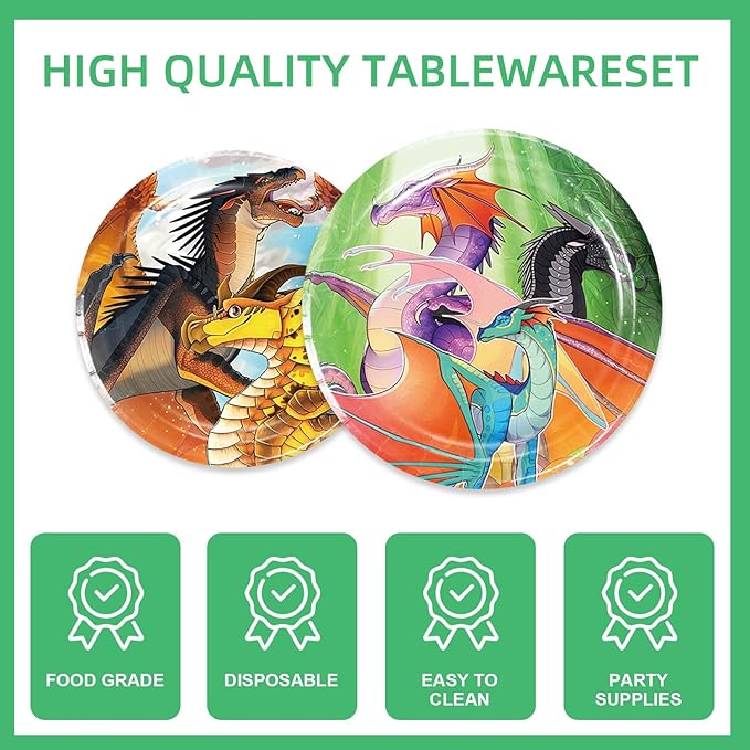 140Pcs Wings of Fire Parties,Party Tableware Disposable Dinnerware Plates Cups Napkins for Baby Shower Party Decoration Supplies,Serves 20 (Multicolor)