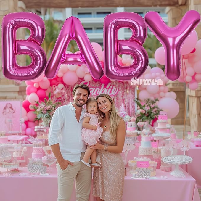 SUWEN 40 Inch Hot Pink Large E Letter Balloons Big Foil Helium Letter Balloons A-Z Jumbo Mylar Happy Birthday Party Decorations for Woman Anniversary Party Supplies