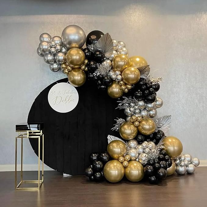 Black Gold Silver Balloons Garland Arch Kit 144pcs Different Sizes New Year Decorations for New Year Birthday Wedding Retirement Baby Shower Graduation Decorations
