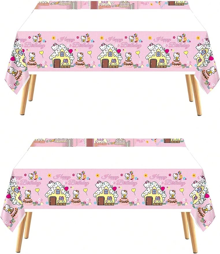 Jlemon 2pcs Pink Cat Tablecloth Cute Anime Themed Party Supplies Tablecover Perfect for Birthday Celebration and Party Decorations (70x42.9 inch) (Snowcat)