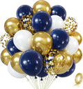 Navy Blue Gold Confetti Balloons Set,50pcs 12inch Royal Dark Blue Metallic Gold White Latex Balloons with Ribbon for Birthday Wedding Graduation Bridal Shower Party Decorations