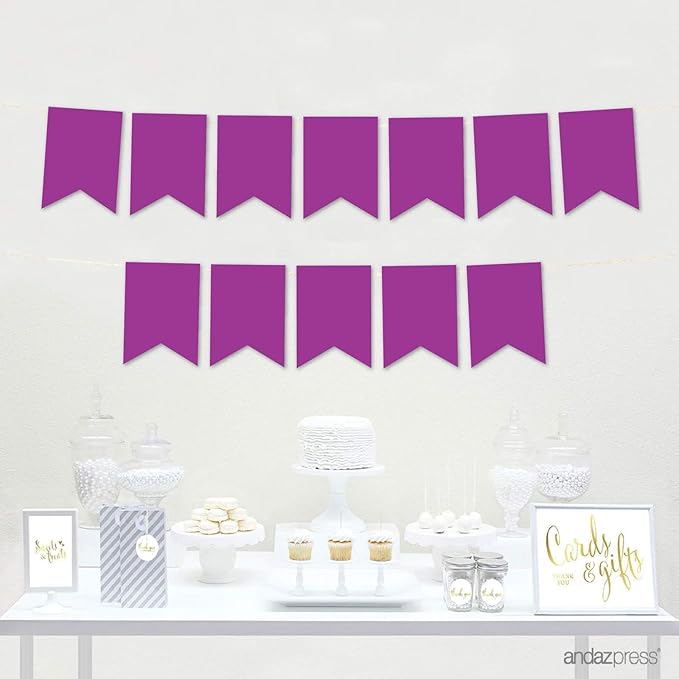 Andaz Press Hanging Pennant Banner with String, Plum Purple Violet, 1-Set, 24 Pennants, Approx. 12-Feet Long
