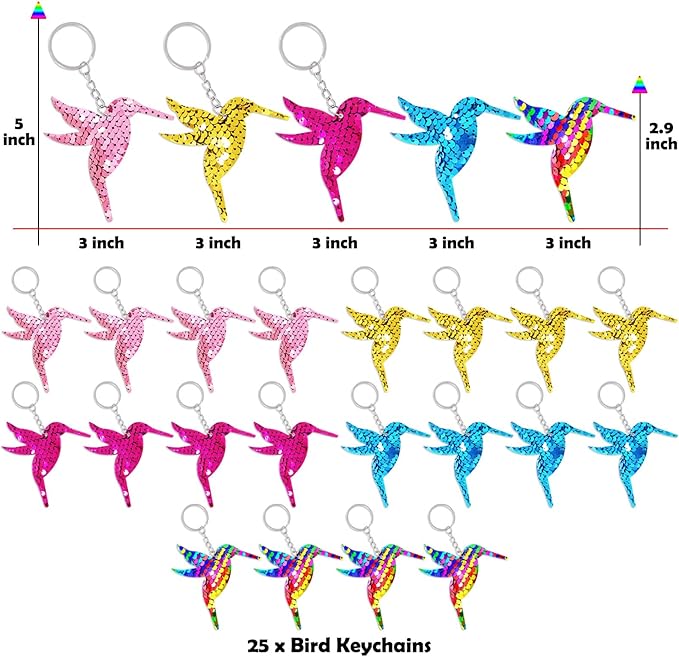 CiciBear 25 Pack Bird Sequin Keychains for Bird Party Favors, Kids and Adults Birthday Gift, Baby Shower, Party, 5 Colors