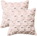 AVOIN colorlife Halloween Ghost Pink Throw Pillow Cover Set of 2, 18 x 18 Inch Soft Plush Faux Fur Jacquard Spooky Cushion Case Decoration for Sofa Couch