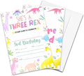 3RD Birthday Party Invitations- She’s A Three-Rex Stomp Over to Celebrate - 20-Pack of 4''x6'' Invite Cards with Envelopes, Double-Sided Fill In Birthday Party Celebrate Supplies & Decor For Girls-A11