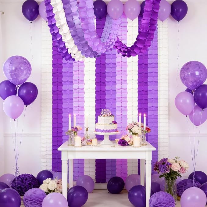 Purple Birthday Party-Decorations for Women - Purple White Lavender Party Decor Garland Paper Banner Streamers Baby Bridal Shower Graduation Wedding Engagement Bachelorette 4-Leaf Clover Garsellen