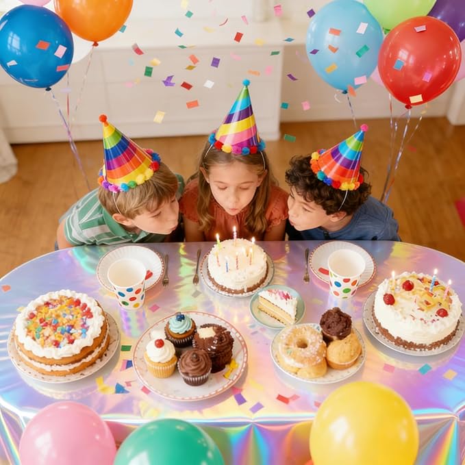 3-Pack Iridescent Plastic Tablecloths, Holographic Glittering Foil Disposable Tablecloths, 54 inches x 108 inches, Suitable for Birthday, Wedding, and Holiday Party Decorations