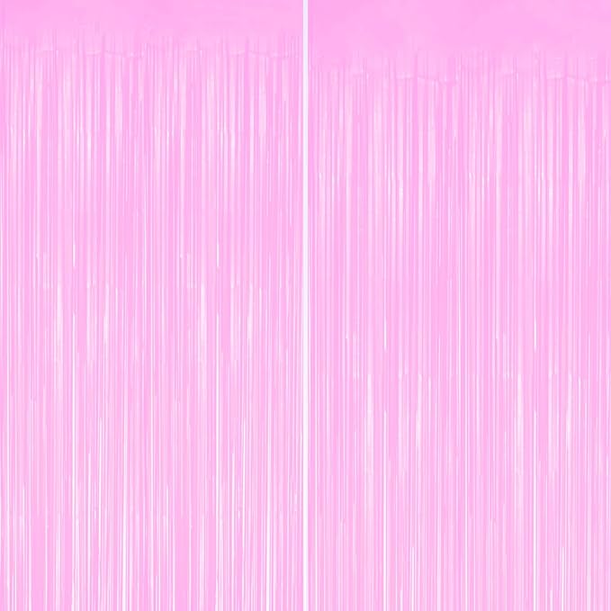 2 Pack Foil Fringe Backdrop - Pastel Pink Shiny Tinsel Curtains for Party Decoration/Photo Booth Props - 3.3x6.6 FT Metallic Foil Backdrop for Birthday, Wedding, Graduation, Christmas.