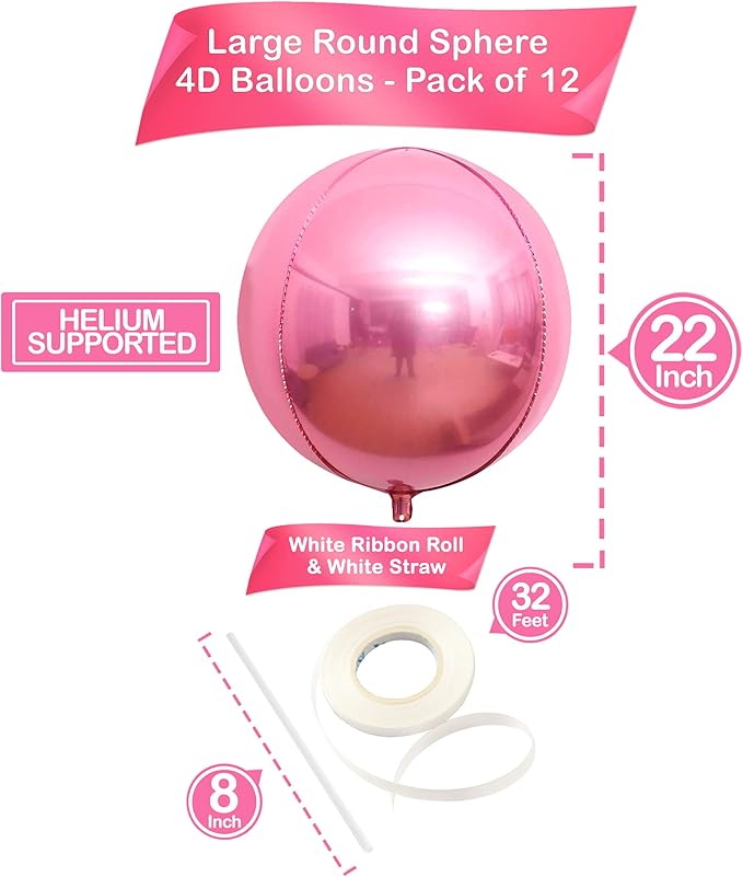 KatchOn, Pink Foil Balloons - 22 Inch, Pack of 12 | Metallic Pink Balloons, Foil Balloon for Pink Party Decorations | Bridal Balloons for Bridal Shower, Gender Reveal, Birthday Party, Bachelorette
