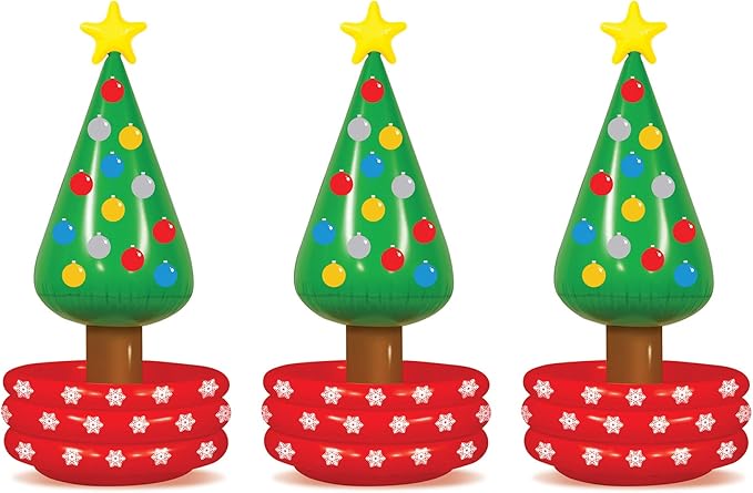 Beistle Inflatable Christmas Tree Coolers, 3 Pack, 4’ 8” x 26”, Each Holds Approx. 24 12 oz. Cans - Drink Cooler, Drink Containers for Parties, Christmas Inflatable, Holiday Decorations