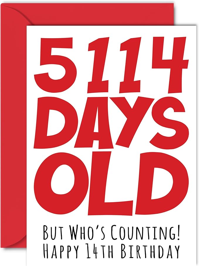 Stuff4 14th Birthday Card for Boys Girls Him Her - 5114 Days Old - Funny Teenager Fourteen Fourteenth Happy Birthday Card for Brother Sister Son Daughter Cousin, A5 Humor Joke Greeting Cards