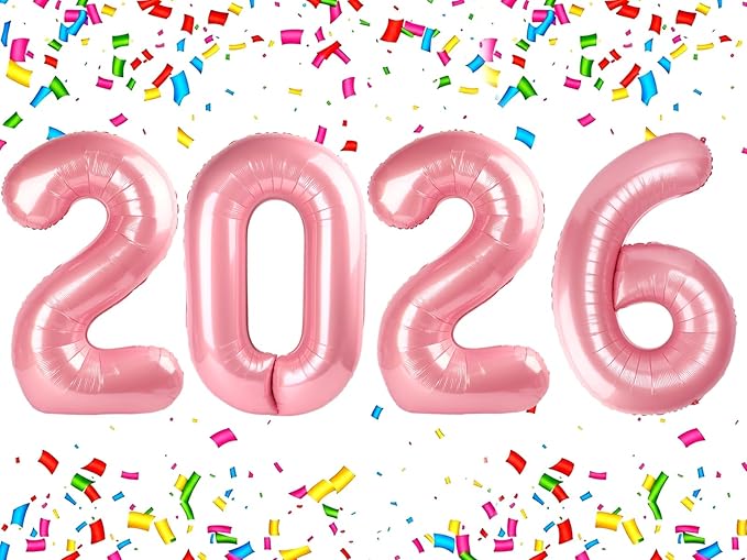 2026 Pearlescent Pink Number Balloons 40 Inch, Pearlescent Pink Party Decorations for Graduation, Decorations for the New Year's Balloon Party in 2026