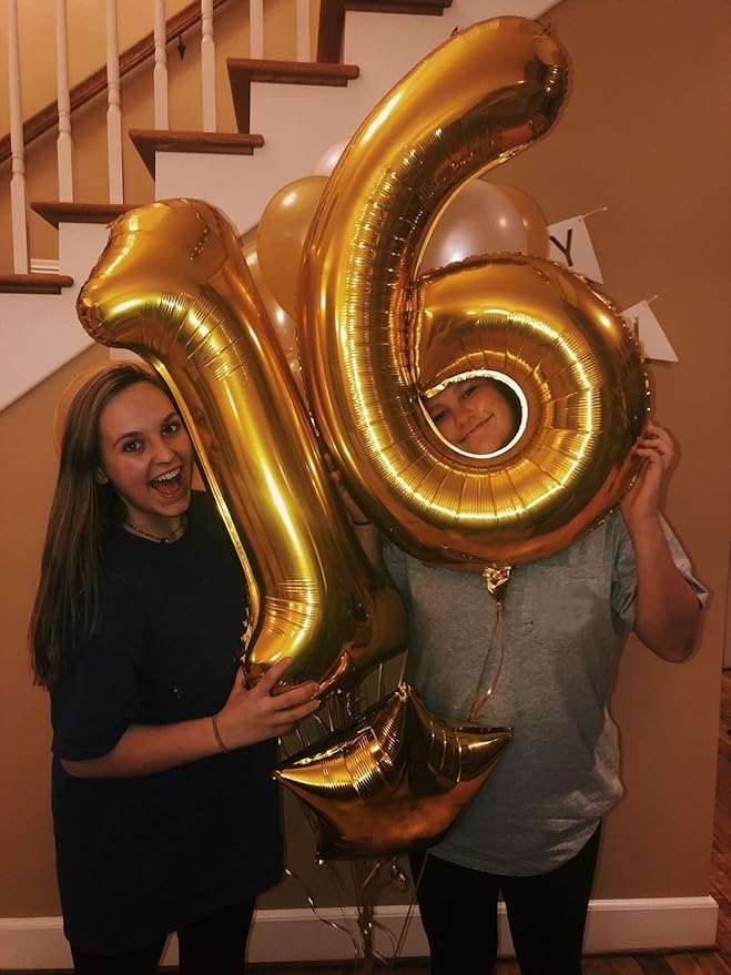 Numbers Balloon 10th Birthday Decorations, 40 Inch Big Foil Balloon for Men & Women, Gold Number Balloons for Wedding Memorial Day Birthday Aniversarry Supplies