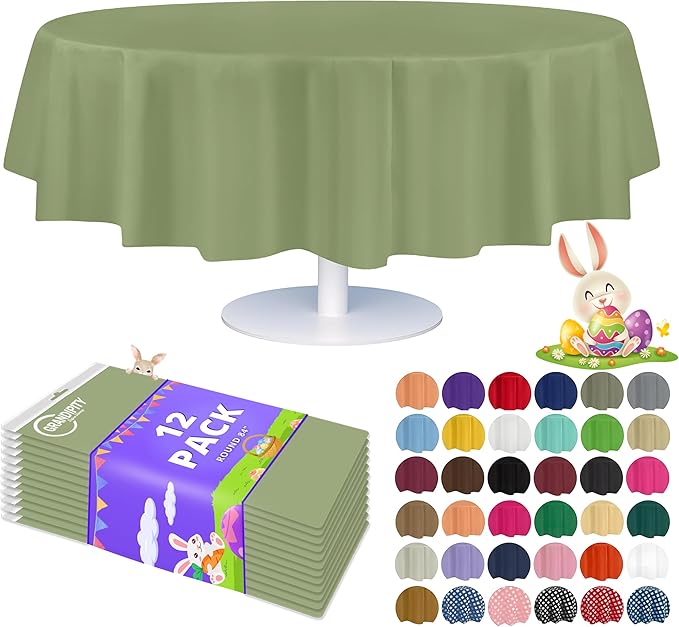 Grandipity 12 Pack Premium Disposable Plastic Tablecloth 84 inch Round Table Cover - Sage Green