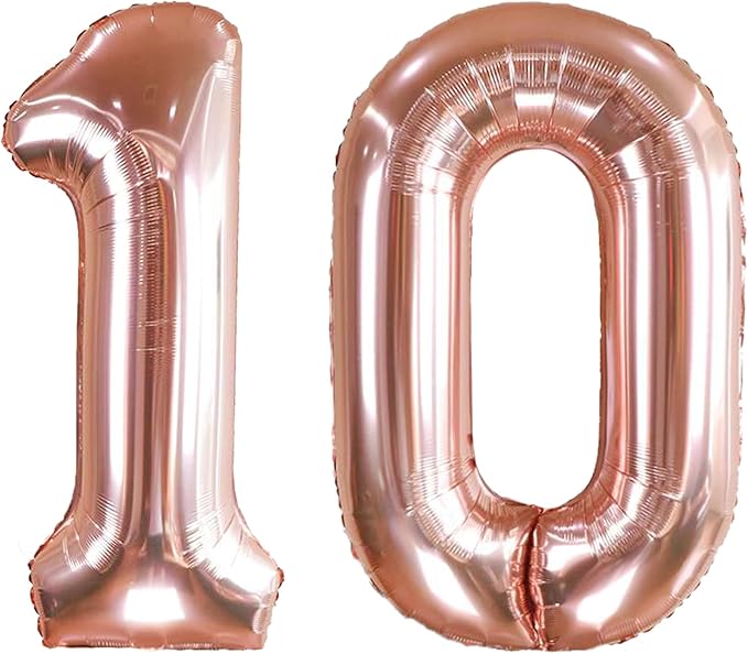AULE 40 Inch Large 10 Number Balloons Rose Gold Big Foil Number Balloons Giant Helium Happy 10th Birthday Party Decorations for Women Huge Mylar Anniversary Supplies