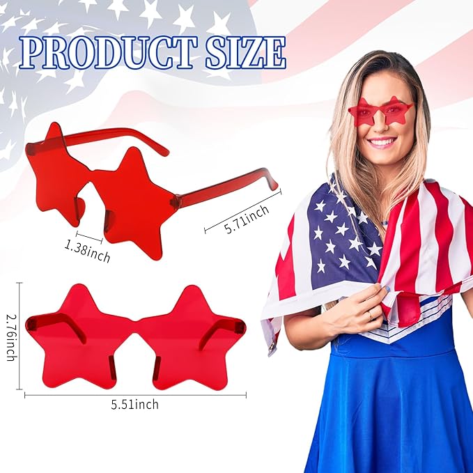 12 Pairs Star Sunglasses Bulk 4th of July Star Glasses Rimless Patriotic Fourth of July Star Shaped Party Sunglasses