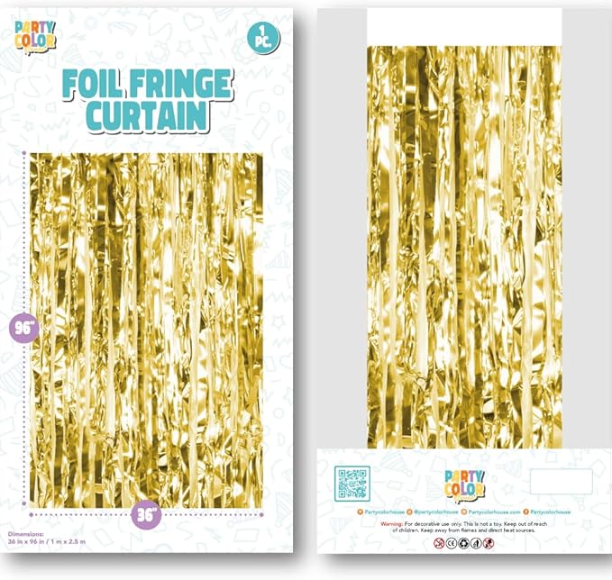 Pack of 2 Gold Foil Fringe Curtains – Gold Tinsel Backdrop for Photo Booth, Birthday, Wedding, Baby Shower, Bachelorette, Christmas & Holiday Party Decorations