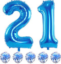 Blue Number 21 Balloons, 40 Inch 21st Birthday Balloons with Confetti Helium Latex Balloons, Jumbo Digital 1 & 2 Mylar Foil Balloons for Boys Girls Men 12th 21st Birthday Anniversary Party Decorations
