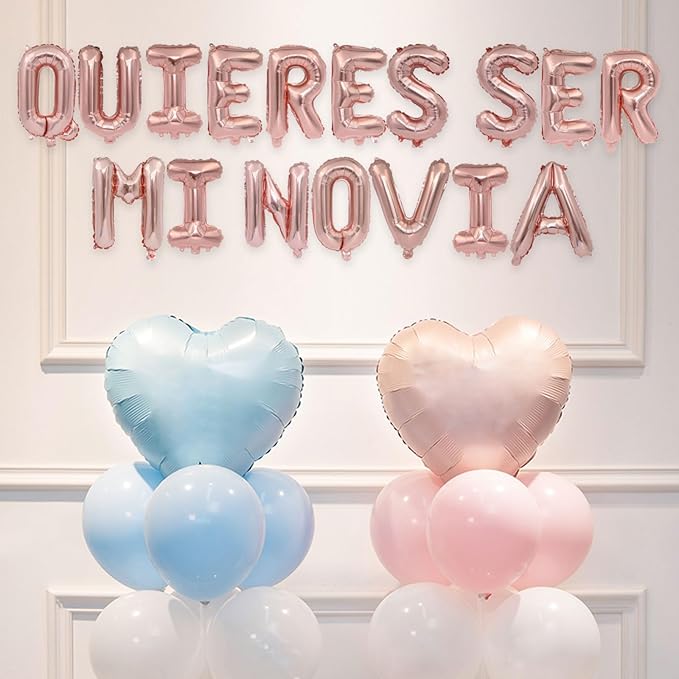 2 Set 34Pcs Rose Gold QUIERES SER MI NOVIA Letter Balloons 16in Balloon Foil Letter Decorations Party Decor Rose Gold Letter Balloons QUIERES SER MI NOVIA Party Supplies