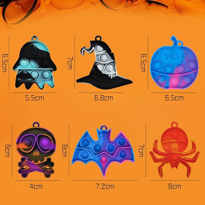 30pcs Halloween Mini Pop Keychain Fidget Toys - Rainbow Silicone Simple Fidget Toys - Halloween Decorations and Party Favor