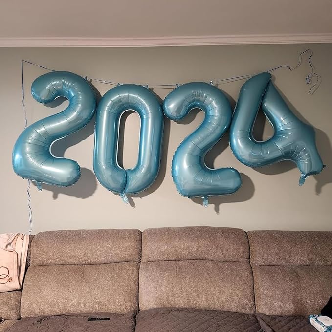 40 Inch Light Blue Number Balloon 2, Large Baby Blue Number 2 Balloons for Birthday Party Decorations, Blue Foil Mylar Birthday Balloons