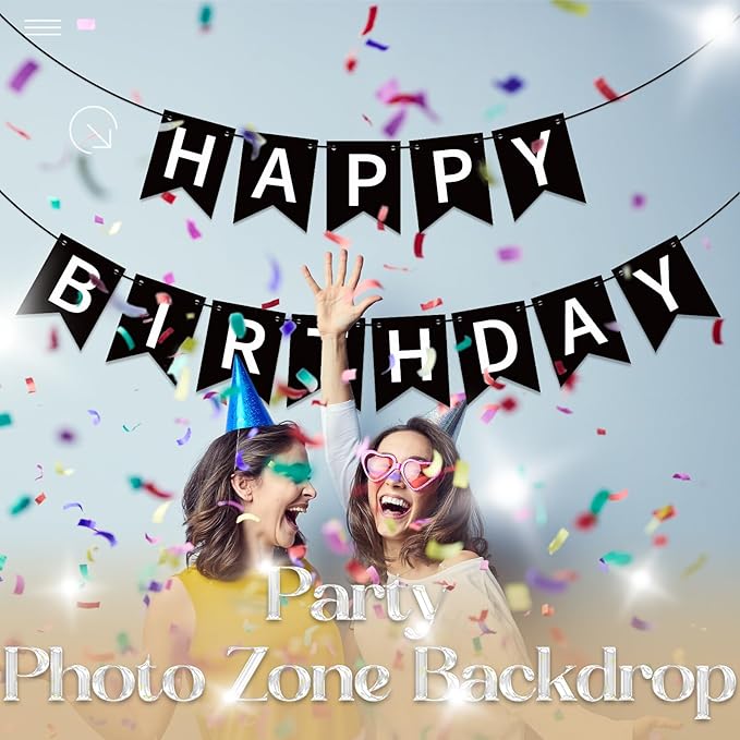 Happy Birthday Banner Black Happy Birthday Sign Birthday Decorations for Birthday Party Backdrop Wall Decor Black Birthdays Sign for Men Women Party Supplies