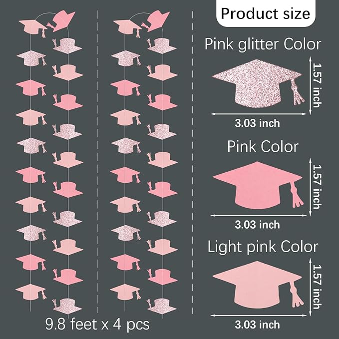 Rose Gold Pink Graduation Garland Graduation Party Decorations Class of 2026 Grad Cap Garland Banner Streamers for Grad Party Hanging Decorations 39Feet