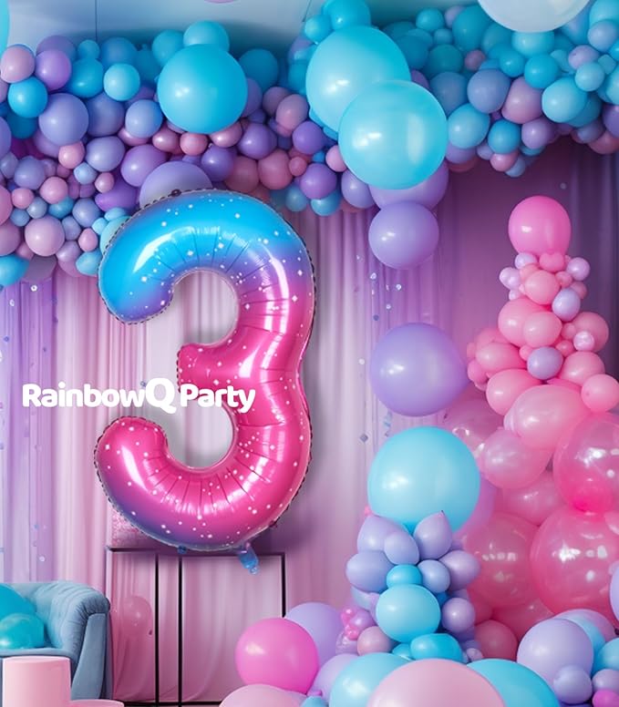 Number 3 Balloon 40 Inch for Boy or Girl Big Starry 0-9 Foil Mylar Large 3 Number Balloon Happy 3rd Birthday Party Anniversary Decorations Supplies