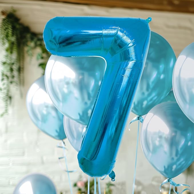 40 Inch Large Blue Number Celebration and Decoration Balloon for Birthday Parties, Graduations, Anniversaries, Weddings, Photo Shoots, Special Events - Helium Foil Mylar (Blue Number 7)
