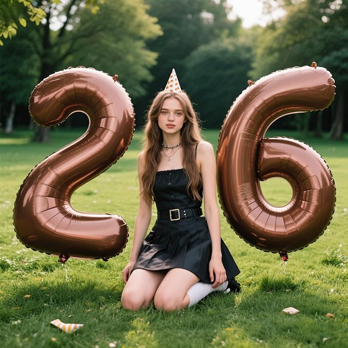 40 Inch Dark Brown Balloon Number 26,Chocolate Jumbo Mylar Foil Helium Balloon for 26th Digital Balloons for Birthday Party,Wedding Anniversary Party Decorations