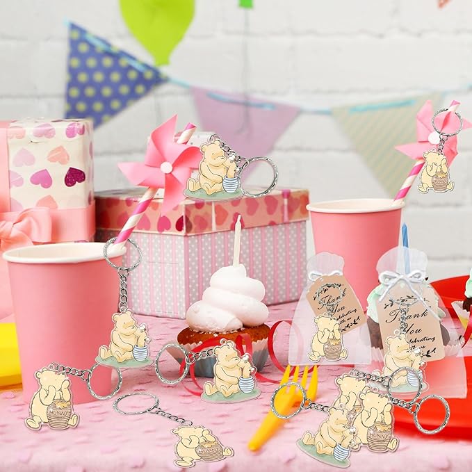 Winnie Baby Shower Decorations, 72 Pcs Winnie Party Favors, 24 Keychains, 24 Tags, 24 Gift Bags for Winnie Themed Baby Shower