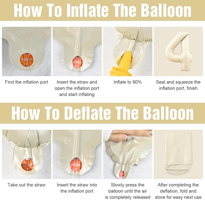 Number 4 Balloon Beige,40 Inch Large Cream Foil 4 Helium Balloons for Boys Girls Birthday Anniversary Decorations