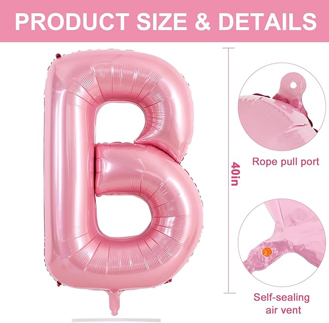 TONIFUL 40 Inch Large Pink Letter B Balloons Giant Foil Mylar Alphabet Balloon for Birthday Party Anniversary Baby Shower Wedding Supplies Decorations