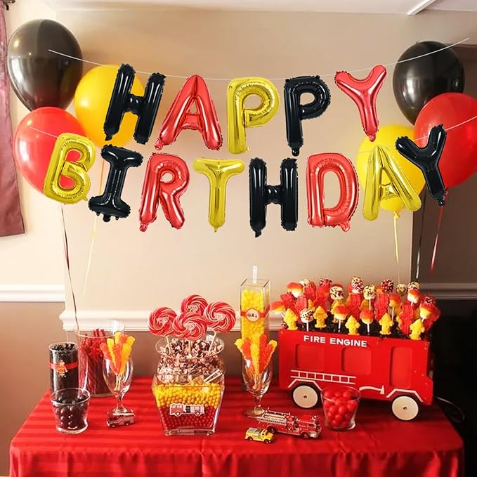 TONIFUL Happy Birthday Balloons Banner 16 Inch Mylar Foil Letters Birthday Sign Reusable for Girls Boys Kids & Adults Birthday Party Decorations Supplies（Black Red Gold）